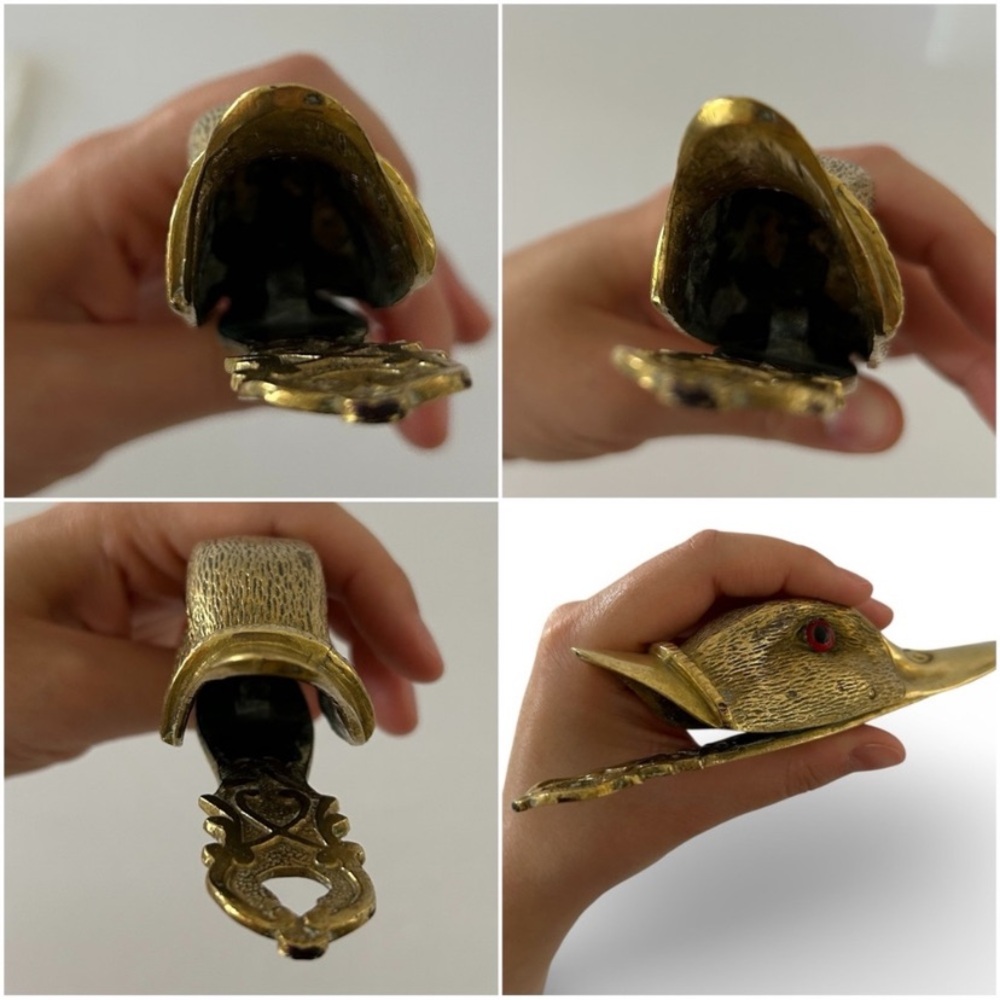 Antique Brass Figural Duck Paperweight Letter Holder Wall Mount - Picture 8 of 16